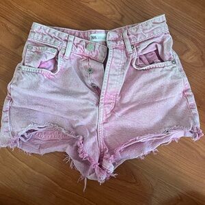 Pink denim zara shorts